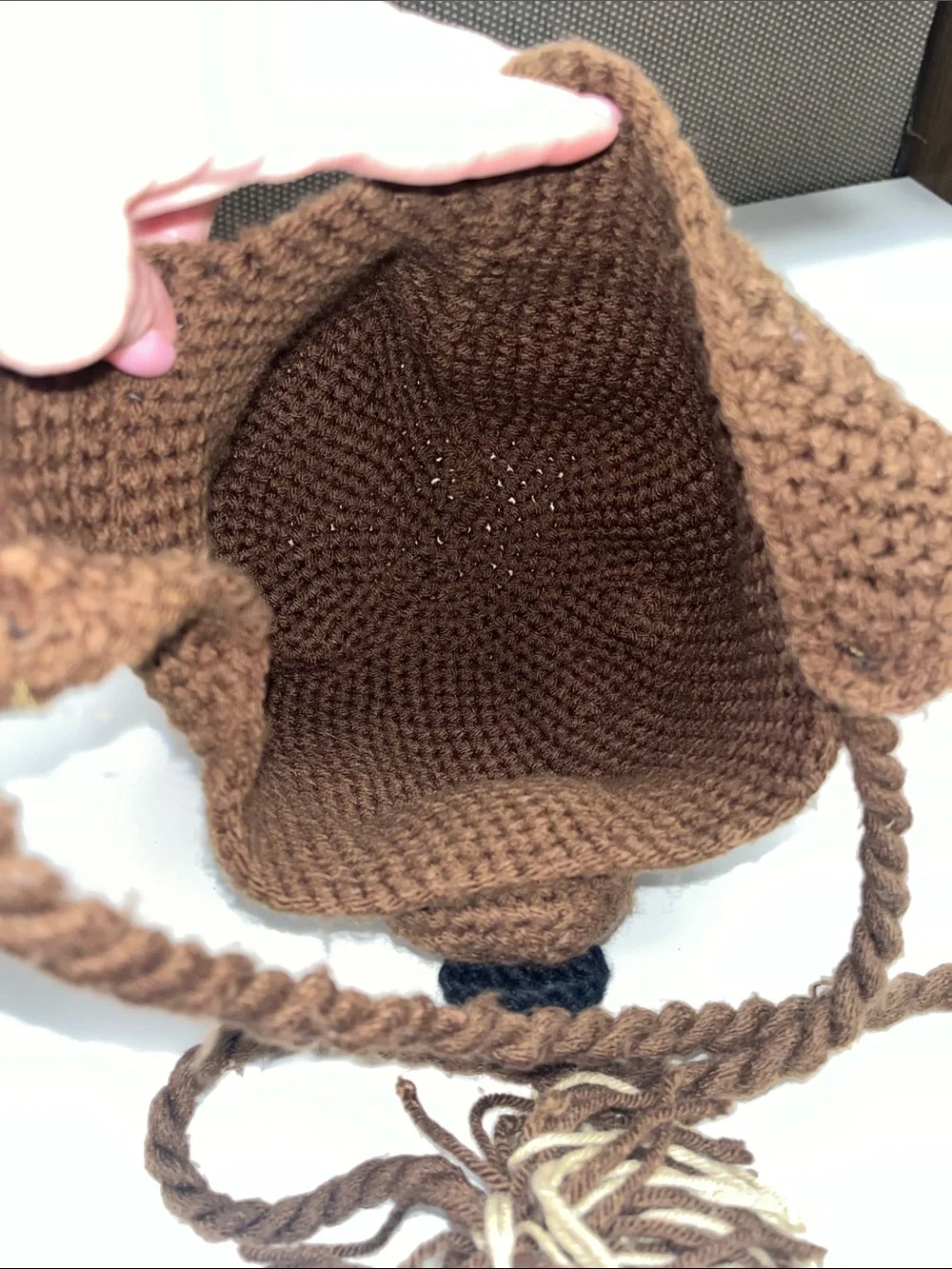 Source Unknown Brown Bear Crochet Earflap Hat with Beige Accents